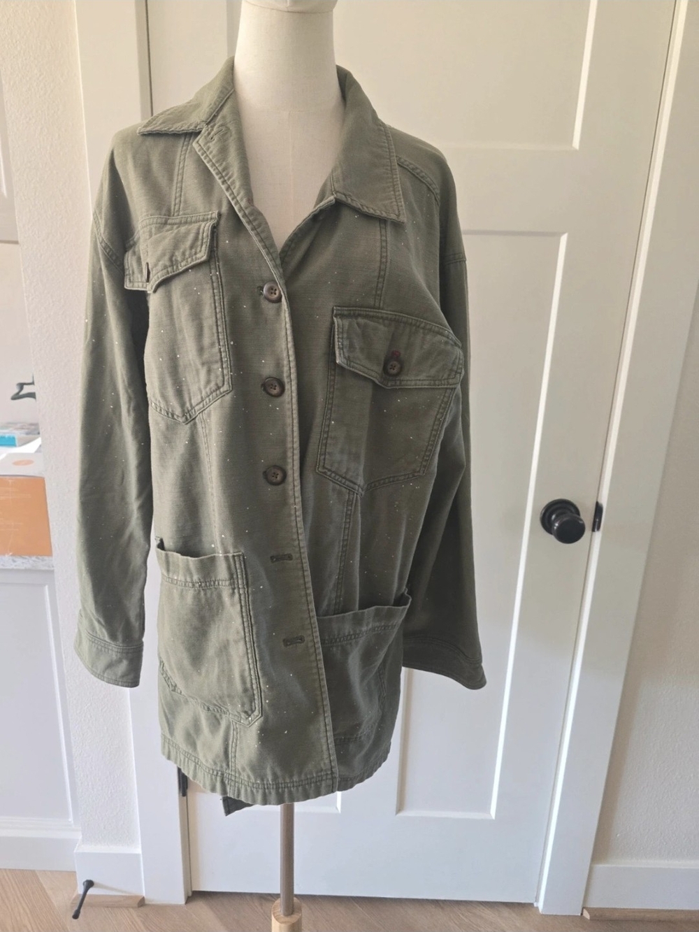 Free People Olive Green Utility Jacket with Front Pockets